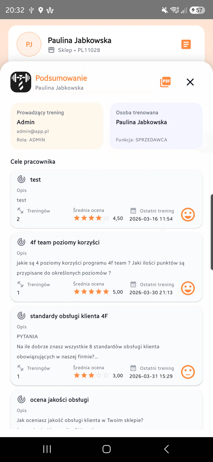 Raport Podsumowanie z celami i ocenami pracownika